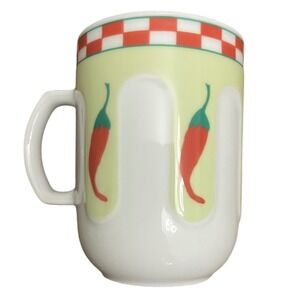 Chili Peppers‎ Take It Made in Germany Mug Set of 6 Green Red White Gingham VTG